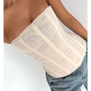 White Fox Boutique Cream Strapless Corset Top